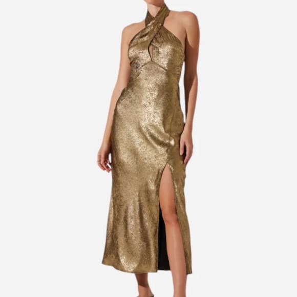 Astr The Label Marissa Gold Backless Halter Dress - Picture 2 of 7